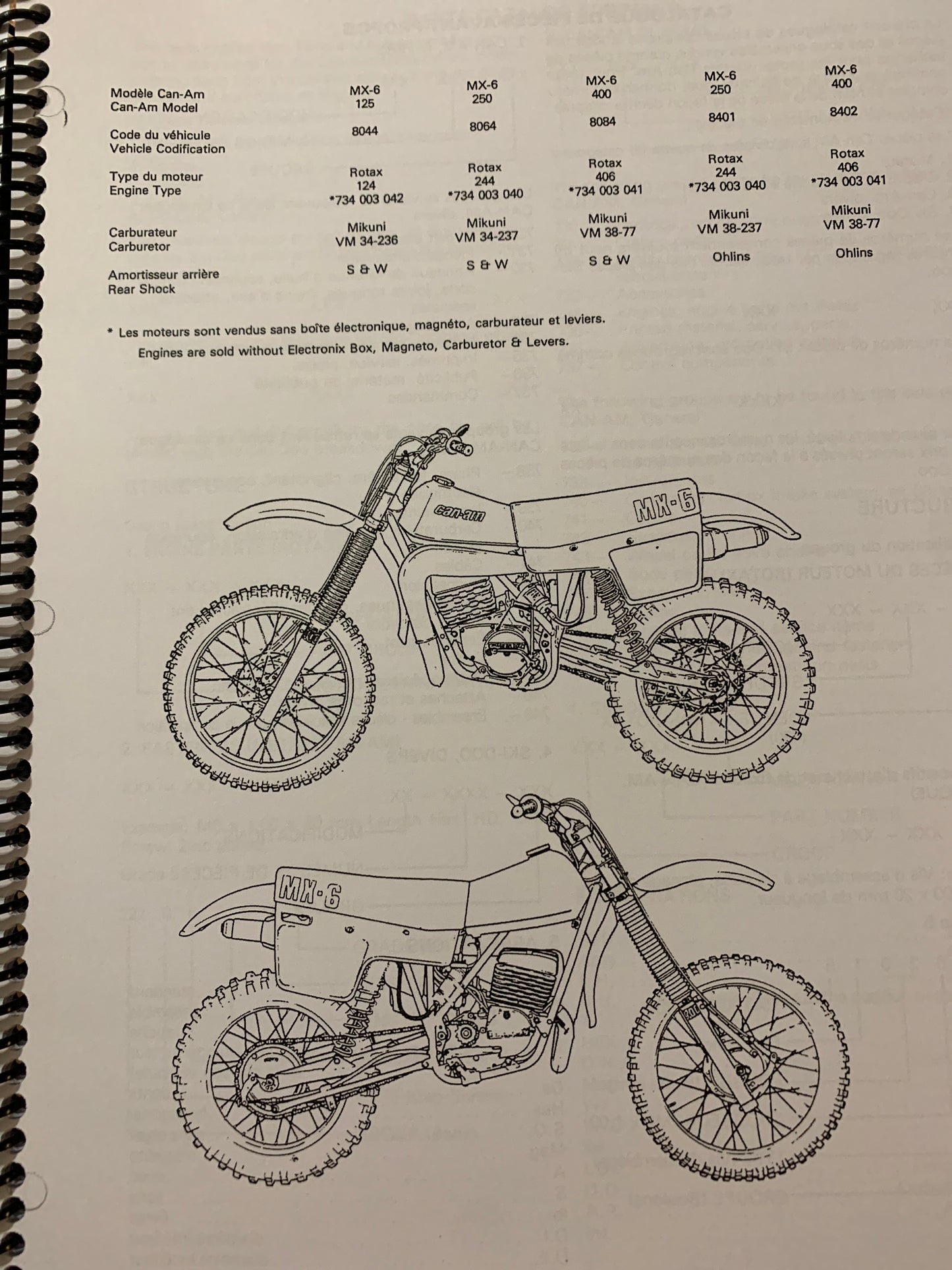 Can Am MX-6 parts catalog book
